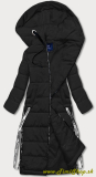 Dlhá zimná bunda s ozdobnými stuhami - Čierna