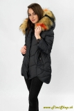 Prešívaná zimná bunda s farebnou kožušinou - Čierna