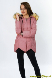 Prešívaná zimná bunda s farebnou kožušinou - Ružova