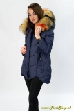 Prešívaná zimná bunda s farebnou kožušinou - Granat