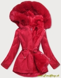 Dámska zimná bunda s kožušinou - Červena