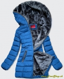 Prešívaná zimná bunda so zipsom okolo kapucne - Modra