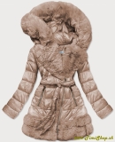 Dámska zimná bunda s kožušinou - Béžova