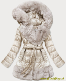 Dámska zimná bunda s kožušinou - Ecru
