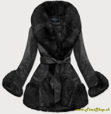 Elegantná kožena bunda s kožušinou - Čierna