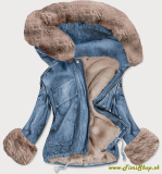 Dámska riflová bunda s kožušinovou podšívkou - Modra-béžova