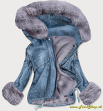 Dámska riflová bunda s kožušinovou podšívkou - Modra-siva