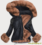Dámska riflová bunda s kožušinovou podšívkou - Čierna-hneda