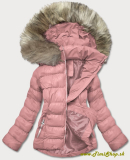 Krátka zimná bunda s kapucňou - Ružova