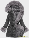 Riflová zimná bunda - Čierna-siva