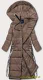 Dlhá zimná bunda s ozdobnými stuhami - Cappucino