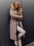 Dlhá zimná bunda s prírodnou kožušinkou - Béžova