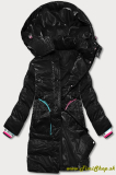 Dámska zimná bunda s farebnými vložkami - Čierna