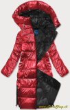 Metalická zimná bunda s farebným zipsom - Červena