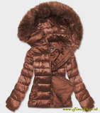 Krátka zimná bunda s vreckom na rukáve  - Hneda