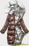 Obojstranná metalická zimná bunda - Hneda-béžova