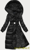 Dlhá zimná bunda s opaskom - Čierna