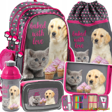 Školský batoh 5v1 Labrador a mačiatko - Siva