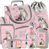 Školská taška/aktovka 5v1 Mačiatko s mašličkou - Ružova