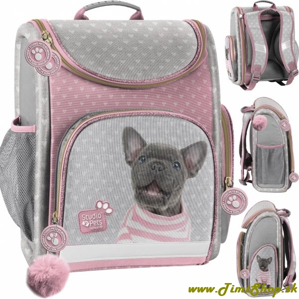 Školská taška/aktovka Bulldog - Siva-ružova