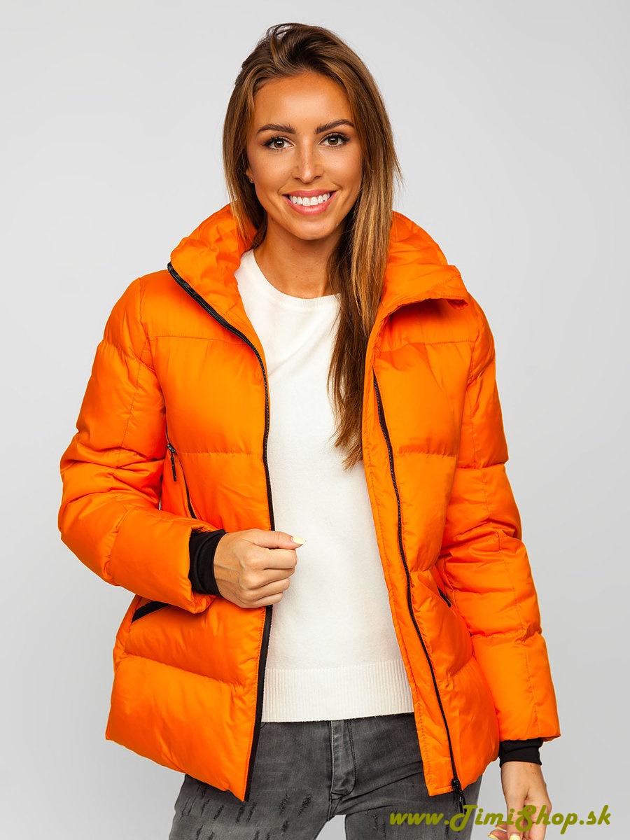 Zimná prešívaná bunda bez kapucne - Oranžova
