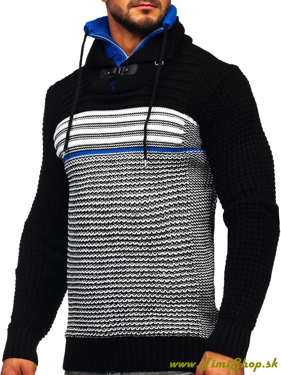 Hrubý pánsky sveter - Čierna-modra