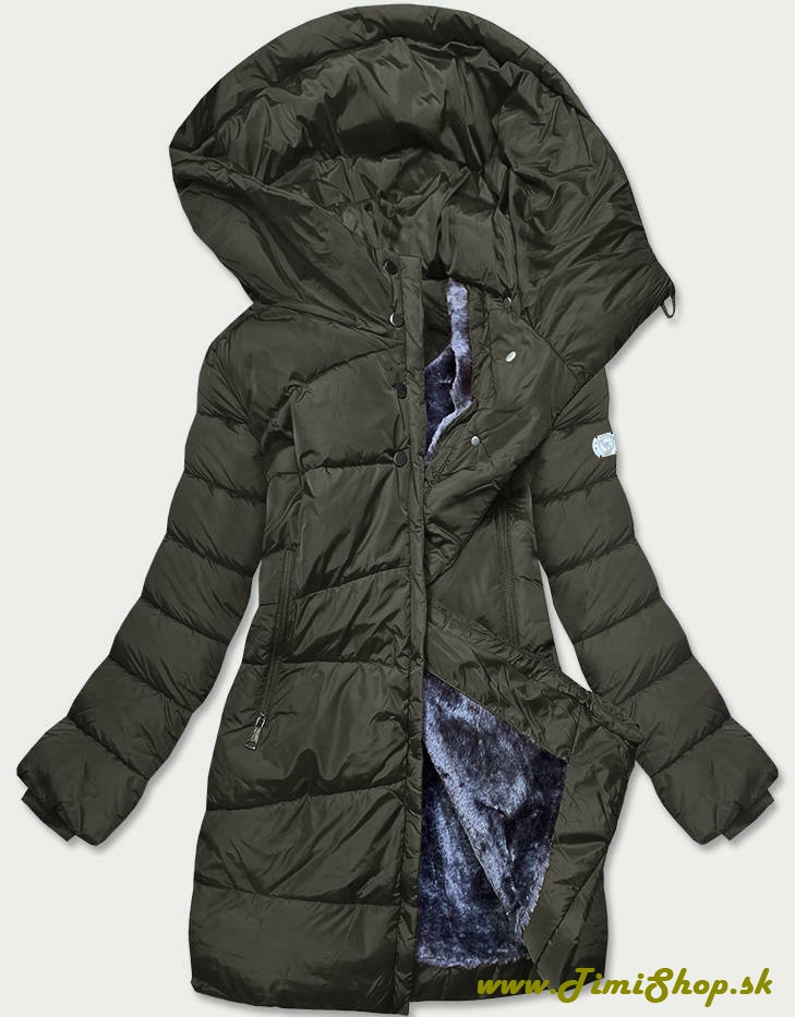 Zimná bunda s neodopínateľnou kapucňou - Khaki