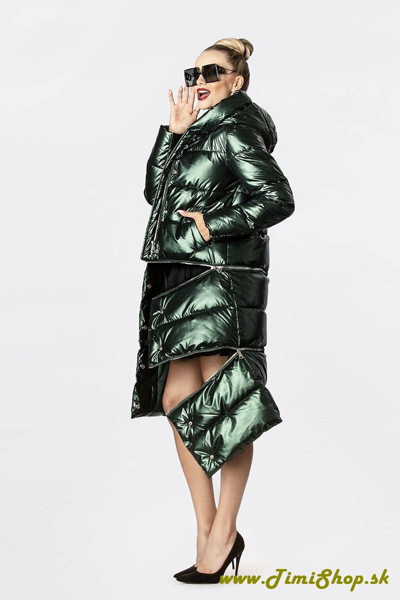 Lesklá zimná bunda 3 dĺžky - Zelena