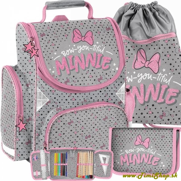 Školská taška/aktovka 3v1 Minnie Mouse - Siva