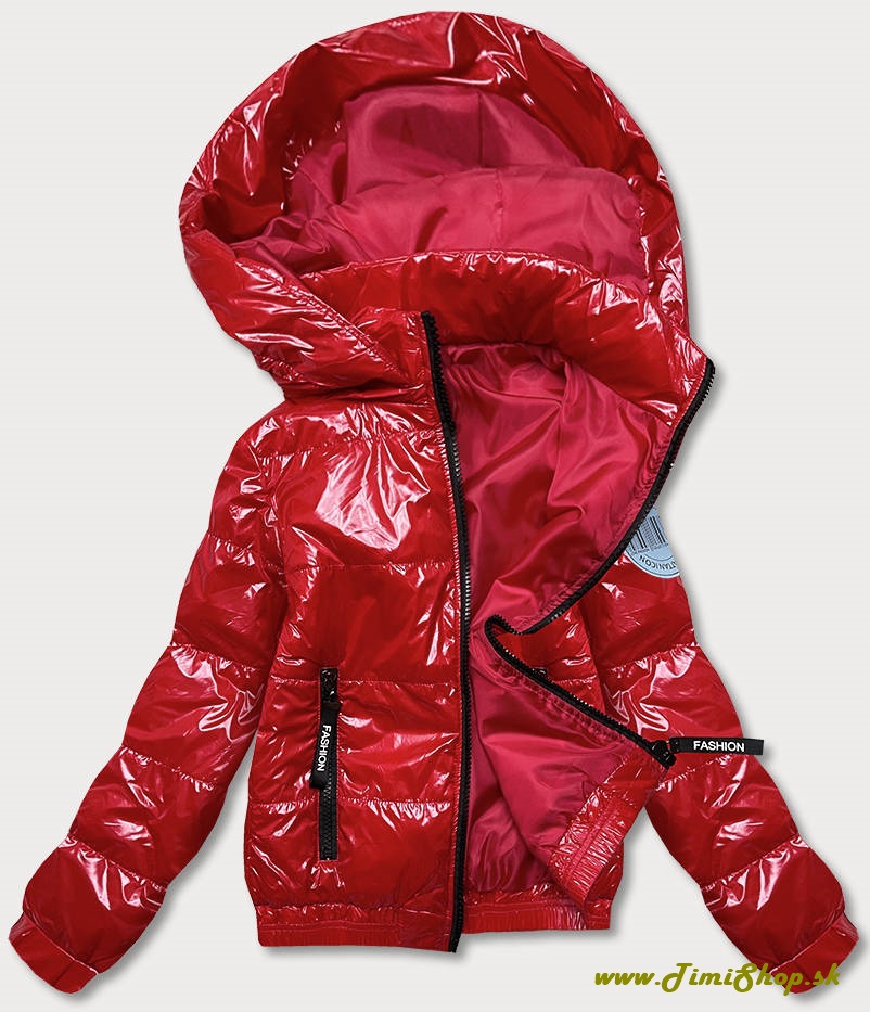 Krátka metalická prechodná bunda - Červena