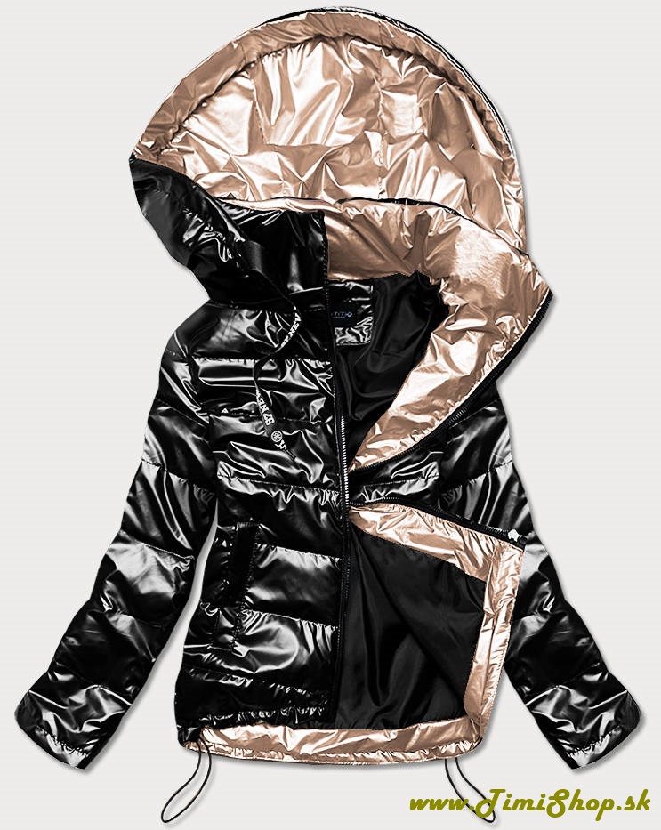 Metalická prechodná bunda so zlatým ukončením - Čierna