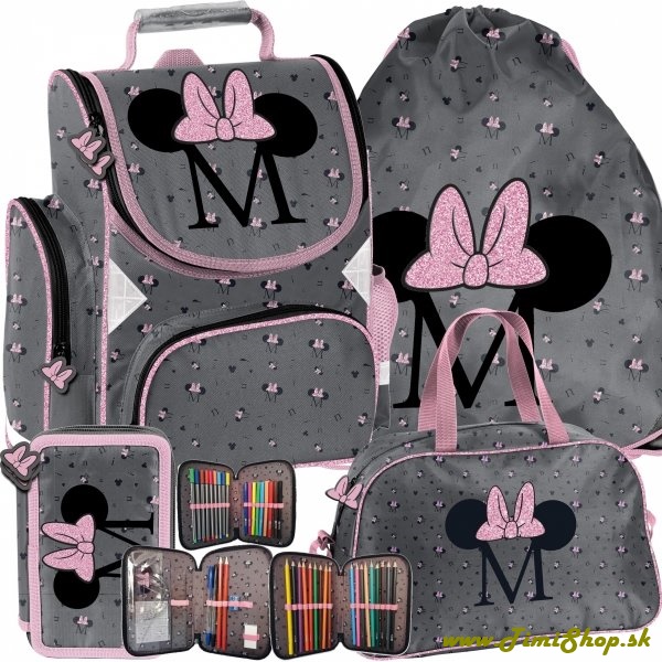 Školská taška/aktovka 4v1 Minnie Mouse - Siva