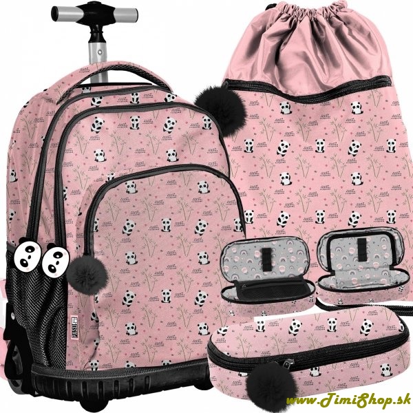 Školský batoh na kolieskach 3v1Panda - Ružova