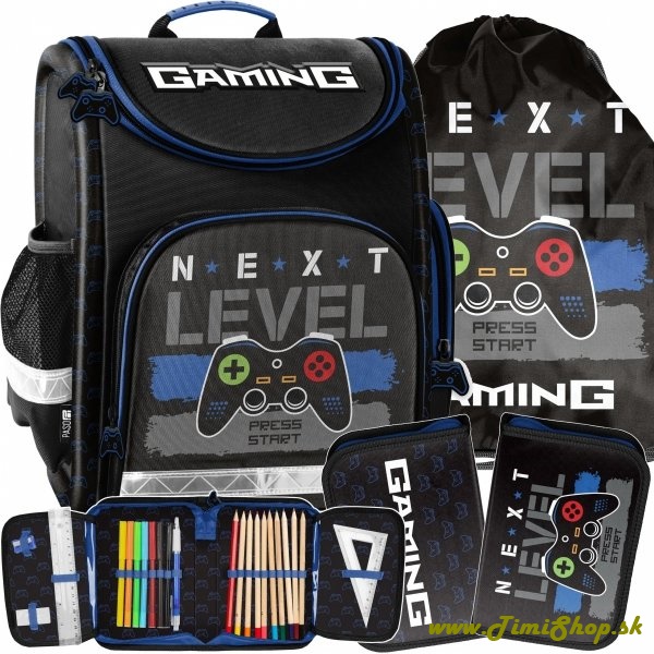 Školská taška/aktovka 3v1 Gaming Level - Čierna