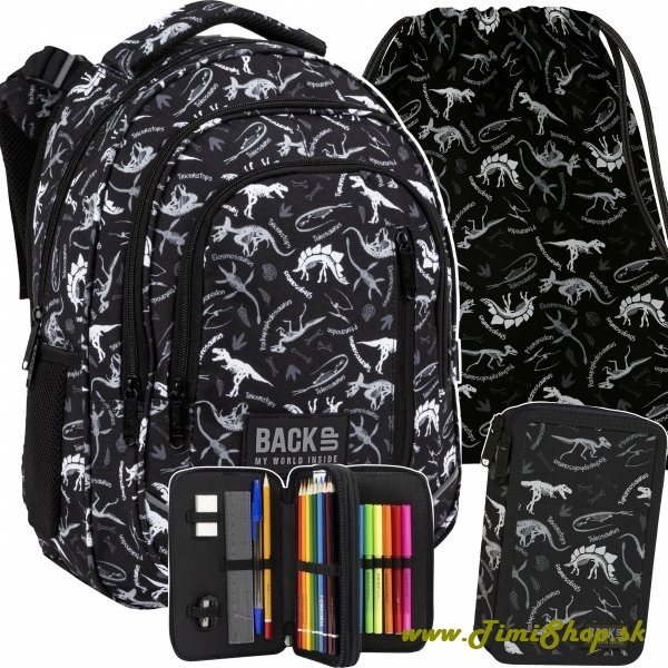 Školský batoh 3v1 Dinosaury - Čierna