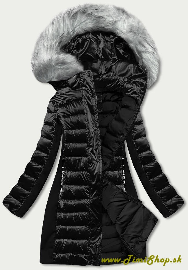 Dámska zimná bunda z kombinovaných materiálov - Čierna