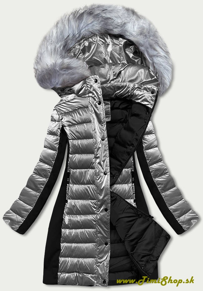 Dámska zimná bunda z kombinovaných materiálov - Siva
