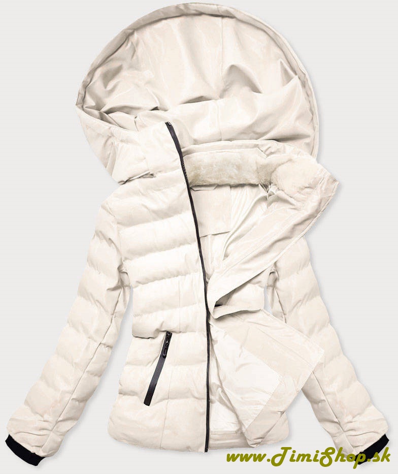 Dámska zimná bunda s kožušinkou na golieri - Biela