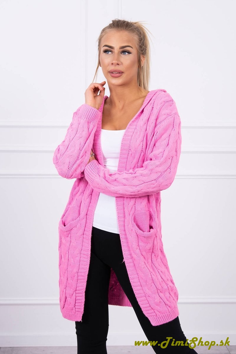 Pletený sveter s kapucňou - Ružova