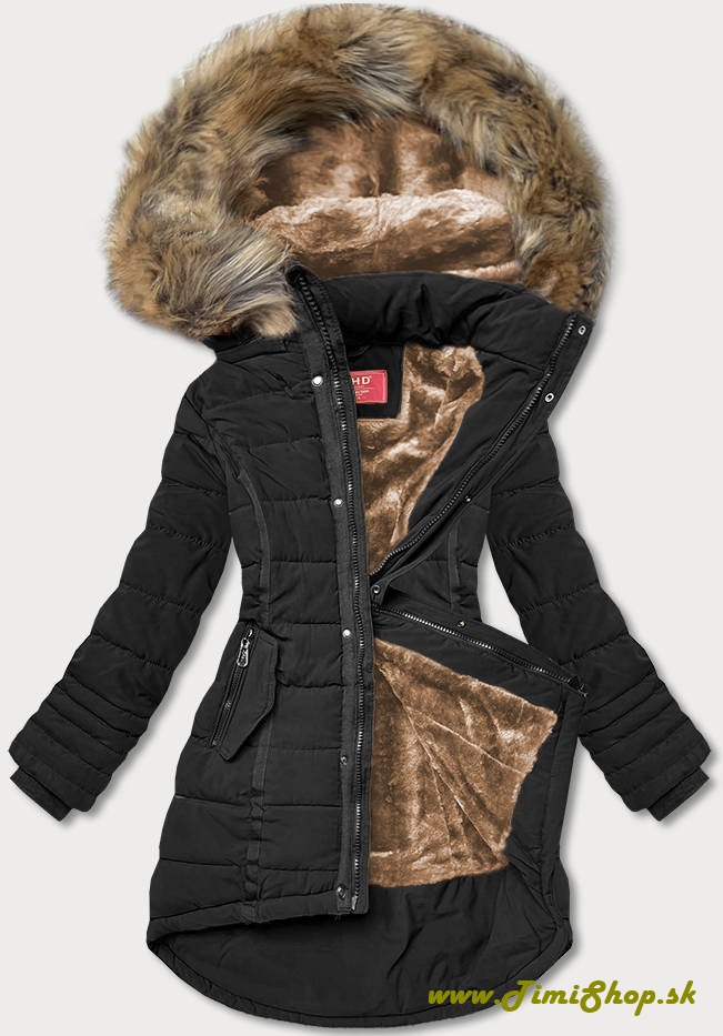 Asymetrická zimná bunda zipsy na rukávoch - Čierna