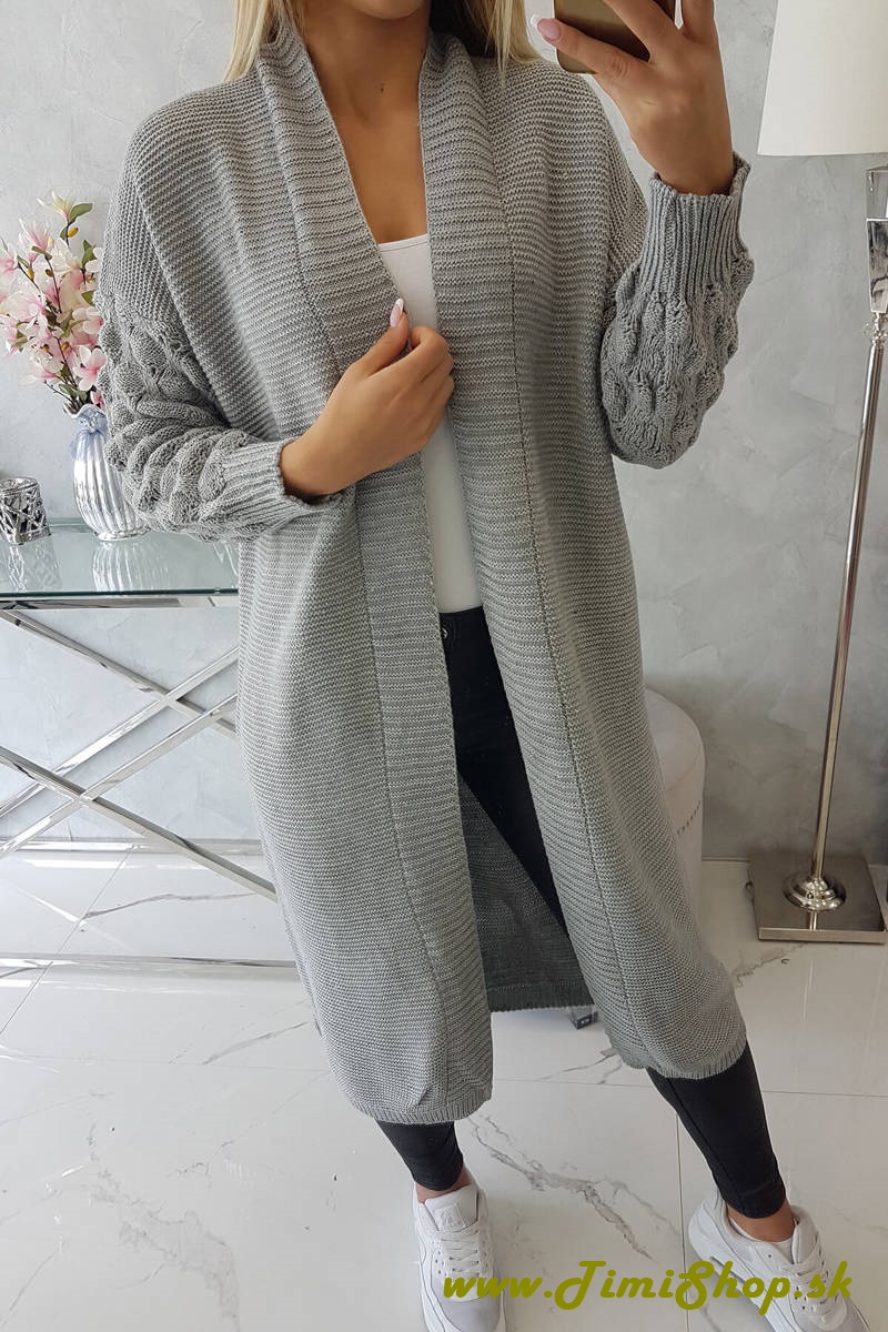 Dlhý pletený sveter - Siva