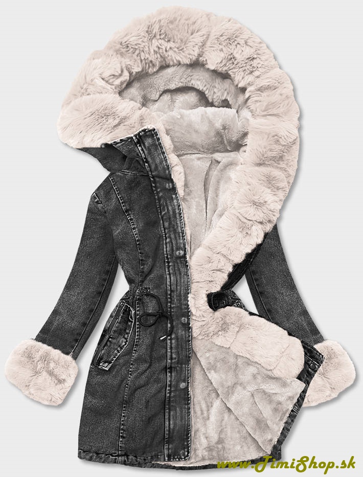 Riflová zimná bunda - Čierna-biela