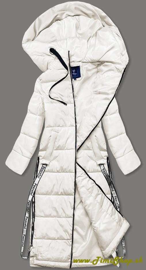 Dlhá zimná bunda s ozdobnými stuhami - Biela