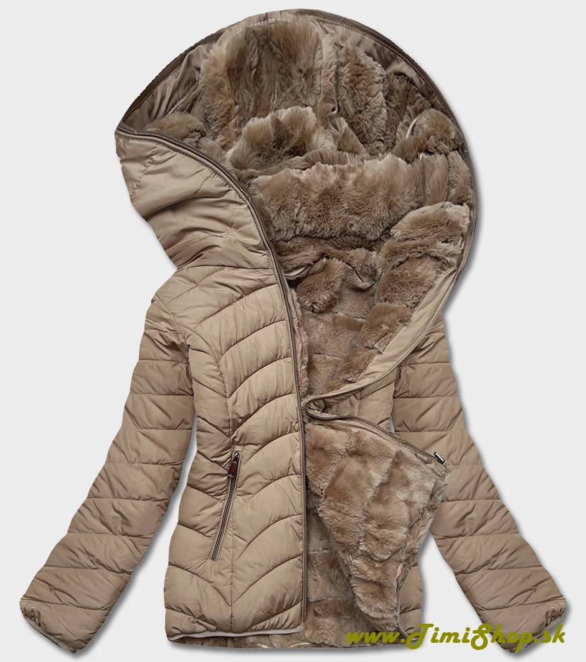 Krátka obojstranná zimná bunda - Béžova
