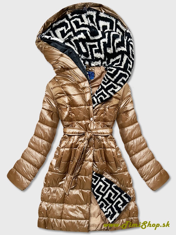 Metalická zimná bunda zateplená kapucňa - Hneda