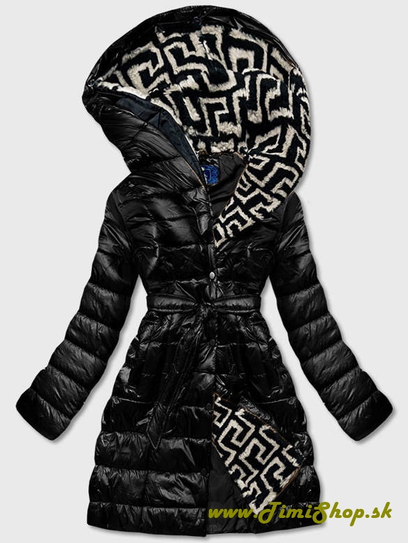 Metalická zimná bunda zateplená kapucňa - Čierna