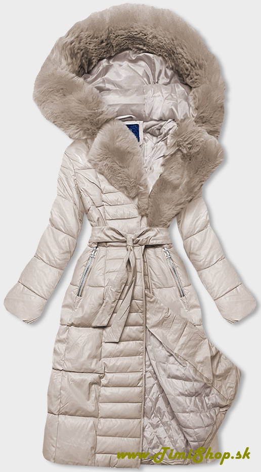 Dlhšia zimná bunda s kožušinkou - Béžova