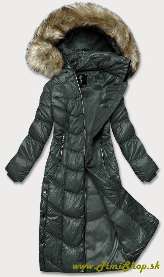 Ľahká dlhá zimná bunda - Tm.zelena