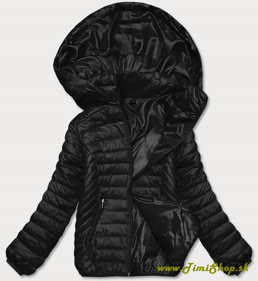 Prechodná prešívaná bunda s kapucňou - Čierna