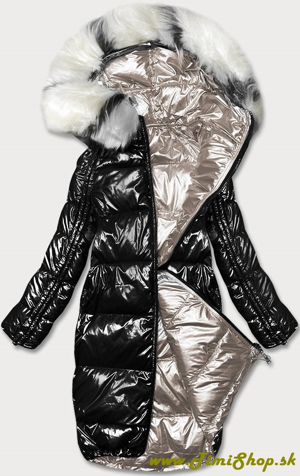 Obojstranná metalická zimná bunda - Čierna-béžova